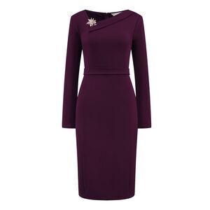 Elegant Sheath Asymmetrical Neckline Wear to Work Pencil Dresses Dark Purple